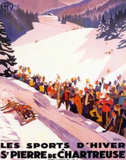 POSTER BOBSLED SKI WINTER SPORT ST PIERRE CHARTREUSE ALPES VINTAGE REPRO FREE SH