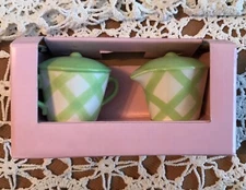 Essential Home Green Gingham Salt and Pepper Shakers NIB