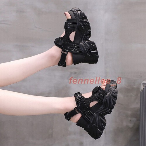 Sommer Damen Plateau offene Zehenpartie Sport Sandalen Keilabsatz hoher Absatz Sneaker Schuhe - Bild 5 von 26
