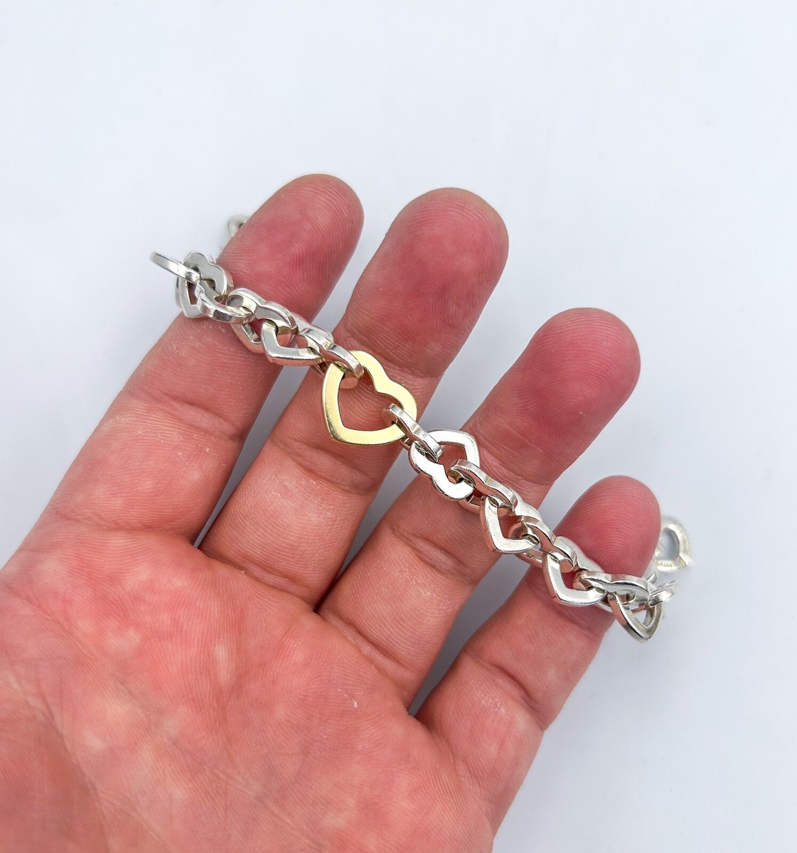Tiffany & Co. 925 Sterling Silver & 750 Yellow Gold Heart Link