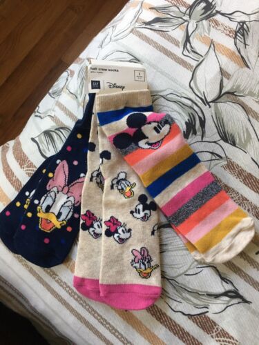 NWT Gap Kids Disney Mickey Mouse Half Crew Socks 3 Pairs Sz L Fits Shoes Sz 3-4 - Afbeelding 1 van 2