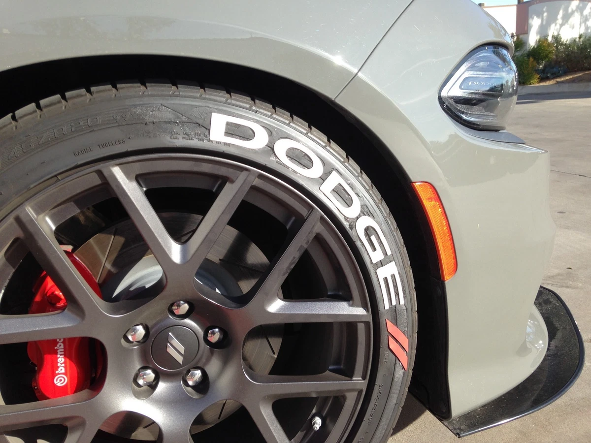 DODGE w RED Dashes Permanent Tire Stickers 1.5in For 16in 18in