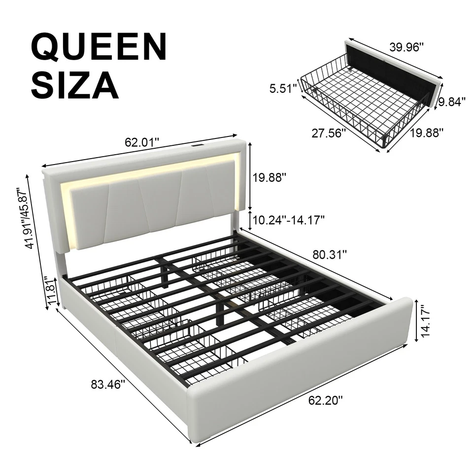 Full/Queen Bed Frame with 4 Storage Drawers and LED Lights - Image 3 of 4