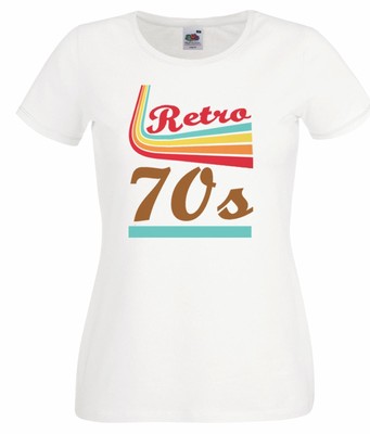 Ladies White Retro 70's Dance Disco Fashion Hippy Vintage T-Shirt