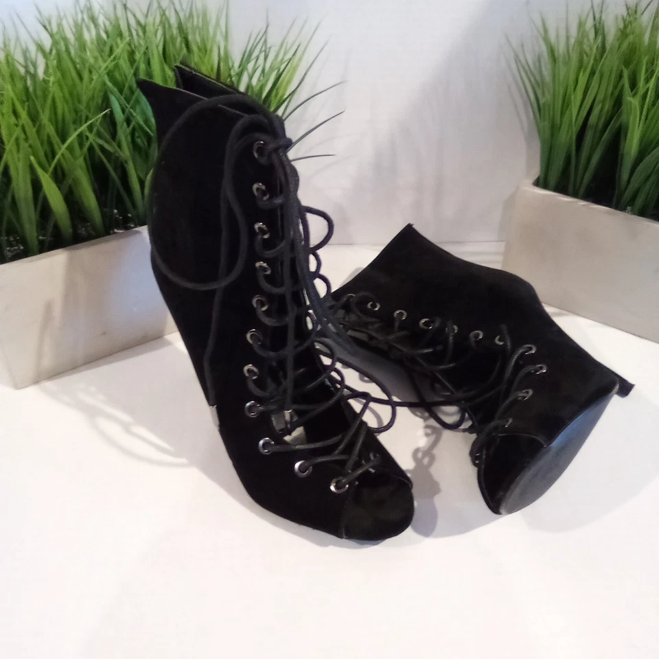 Shoe Republica Shoes Women's Size 9 Black La Keyle Boots Peep Toe Suede  - Image 3 of 4