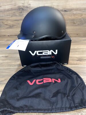  XL  VCAN Cruiser Solid Flat Black Half Face Motorcycle Helmet Model V5