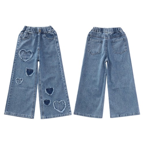 Kinder Mädchen Jeans Reisen Denim Weites Bein Hosen Einkaufen Unten Gerade - Bild 4 von 20
