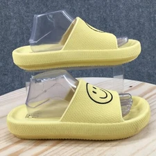 No Boundaries Sandals Mens 9 Slip On Slides Yellow Open Toe Comfort Smiley