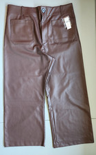 NWT Maeve The Colette Cropped Wide-Leg Faux Leather Pants Sz 34 Chocolate 7E413