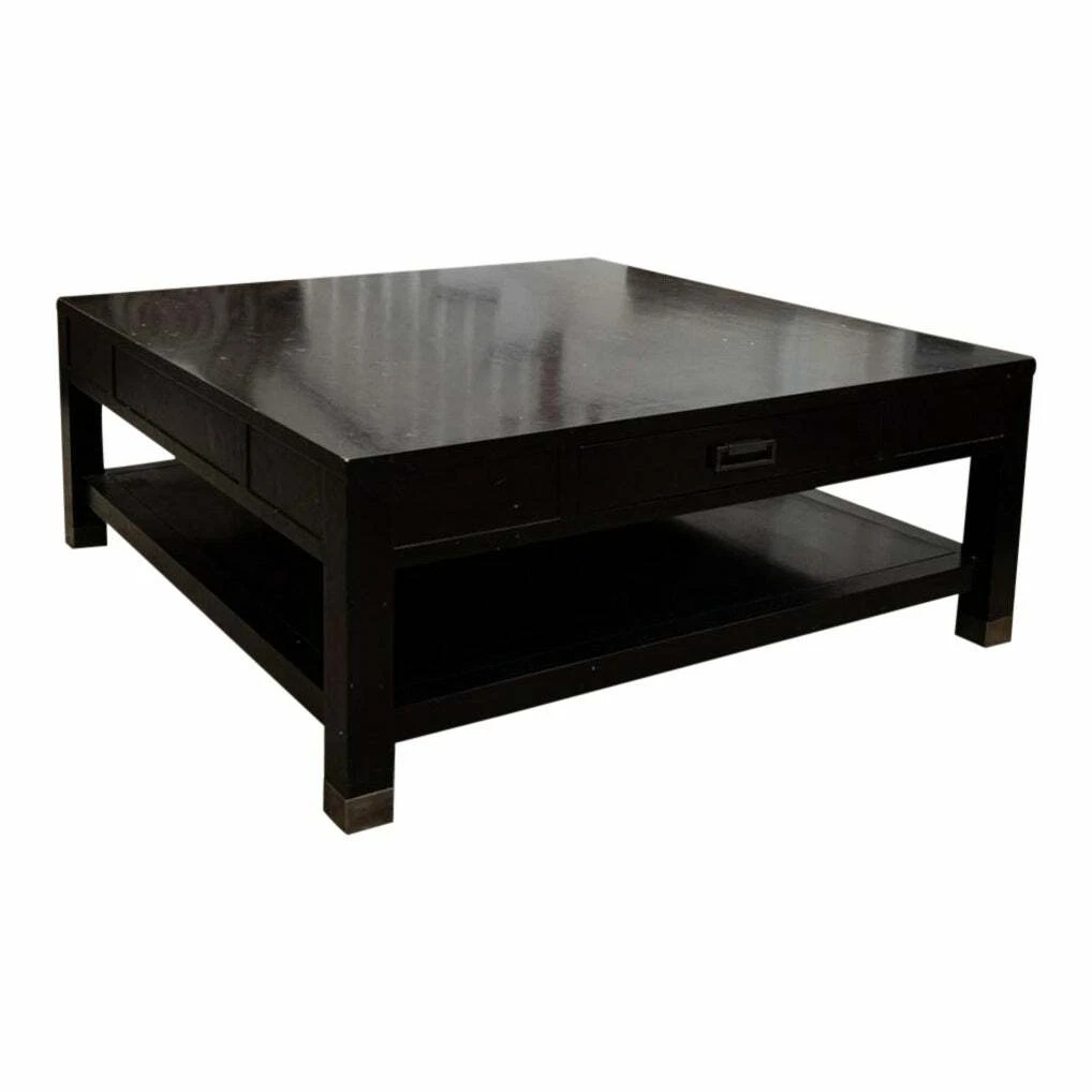 Kravet Large Black Square Bi Level Coffee Table With Two Storage