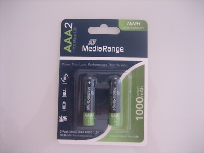 2 StückNEU Media Range AAA  Akku  MICRO BATTERY HR03 NiMh-Accu 1000mAh