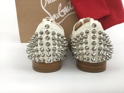 Christian Louboutin Freddy Spiked White Leather Loafer Flat Shoes