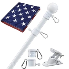 House Flag Pole w/ American Flag Residential Kit with 5' Tangle free for outside