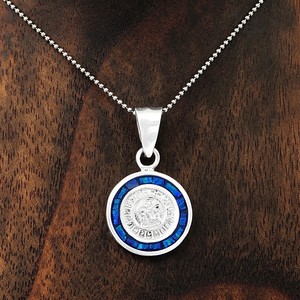 Two-Sided-Artisan-Mesoamerican-Opal-Aztec-Calendar-Pendant-Taxco-Mexico