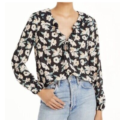 Philosophy Floral Print Tie V-Neck Ruffle Trim Blouse Size XS