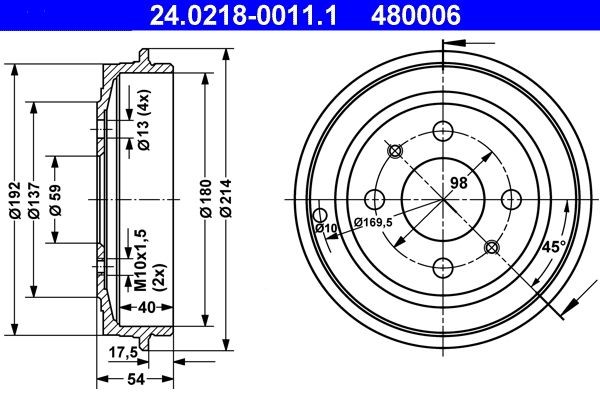 2X ATE Bremstrommel 24.0218-0011.1 FüR Fiat Lancia Ford-image
