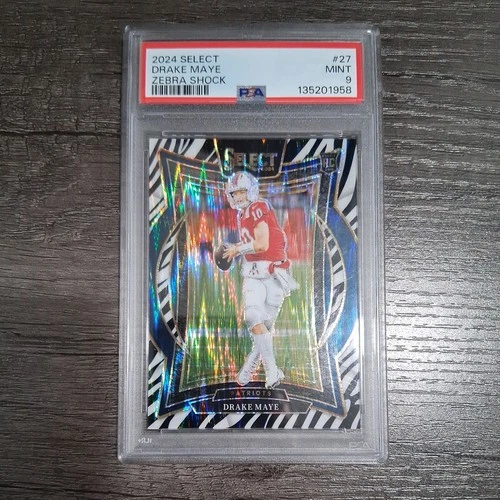 2024 Select Drake Maye Concourse SP Zebra Prizm Shock RC #27 Patriots PSA 9