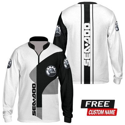 Custom Name Men's Seadoo Logo Polyester Zip Long Sleeve Shirt - All Size