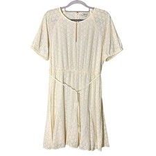 Madewell Women Dress 4 Cream Eyelet Embroidered Cottagecore Belted Summer Beach