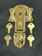 Brass Plated Steamer Trunk Lock Flush Mount with Quick Release Push Buttons