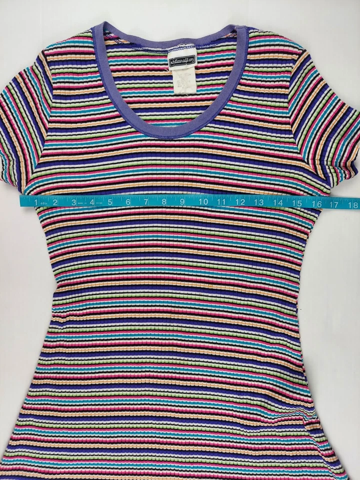 Mini Vestido Años 90 Xhilaration Rayas Arco Iris Tejido Acanalado Vestido Cuello Redondo Mediano Foto 4 de 4