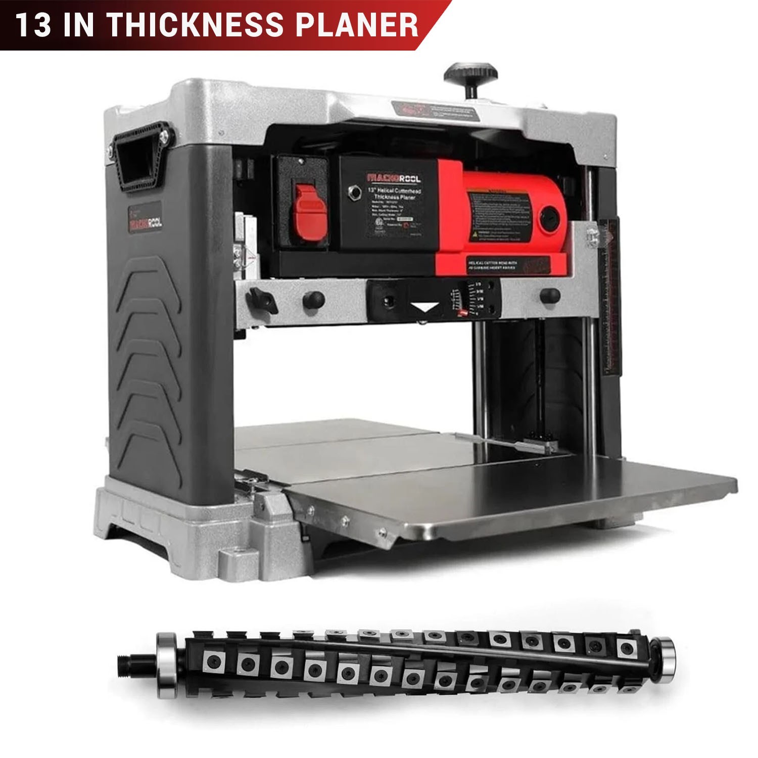 13 in Thickness Planer 1800W Wood Planer with Helical Cutter