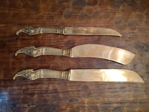 RARE Vintage Siam Thailand BRONZE SEA SERPENT~ NAGA DRAGON HEAD KNIVES X 3