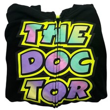 VR46 Valentino Rossi The Doctor Zip Up Hoodie Black Multi Color Kids Large RARE
