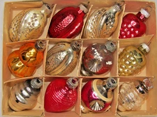 Lot VTG Glass ROSE TORNADO LANTERN BERRY CONE Christmas Ornaments Shiny Brite