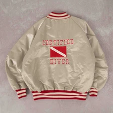 Vintage 80s Diver Satin Varsity Jacket L Men's Grey Back Print