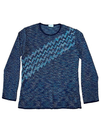 M Missoni Italy navy viscose blend zig zag knit crew neck sweater Size 42 US 6