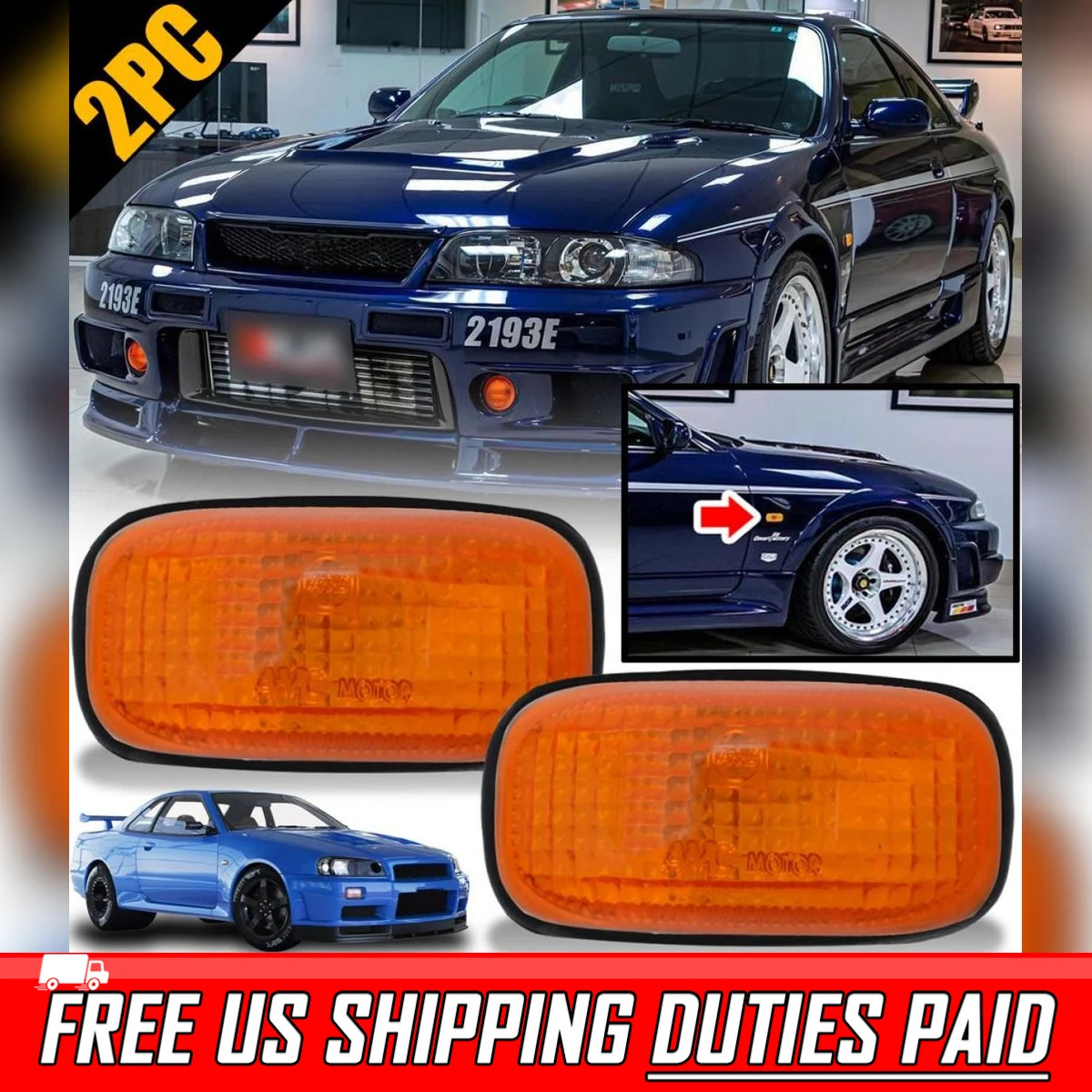 江*八様 スカイライン　34 ライト Side Marker Lamp Turn Signal Light w/ Bulbs For Nissan Skyline GT