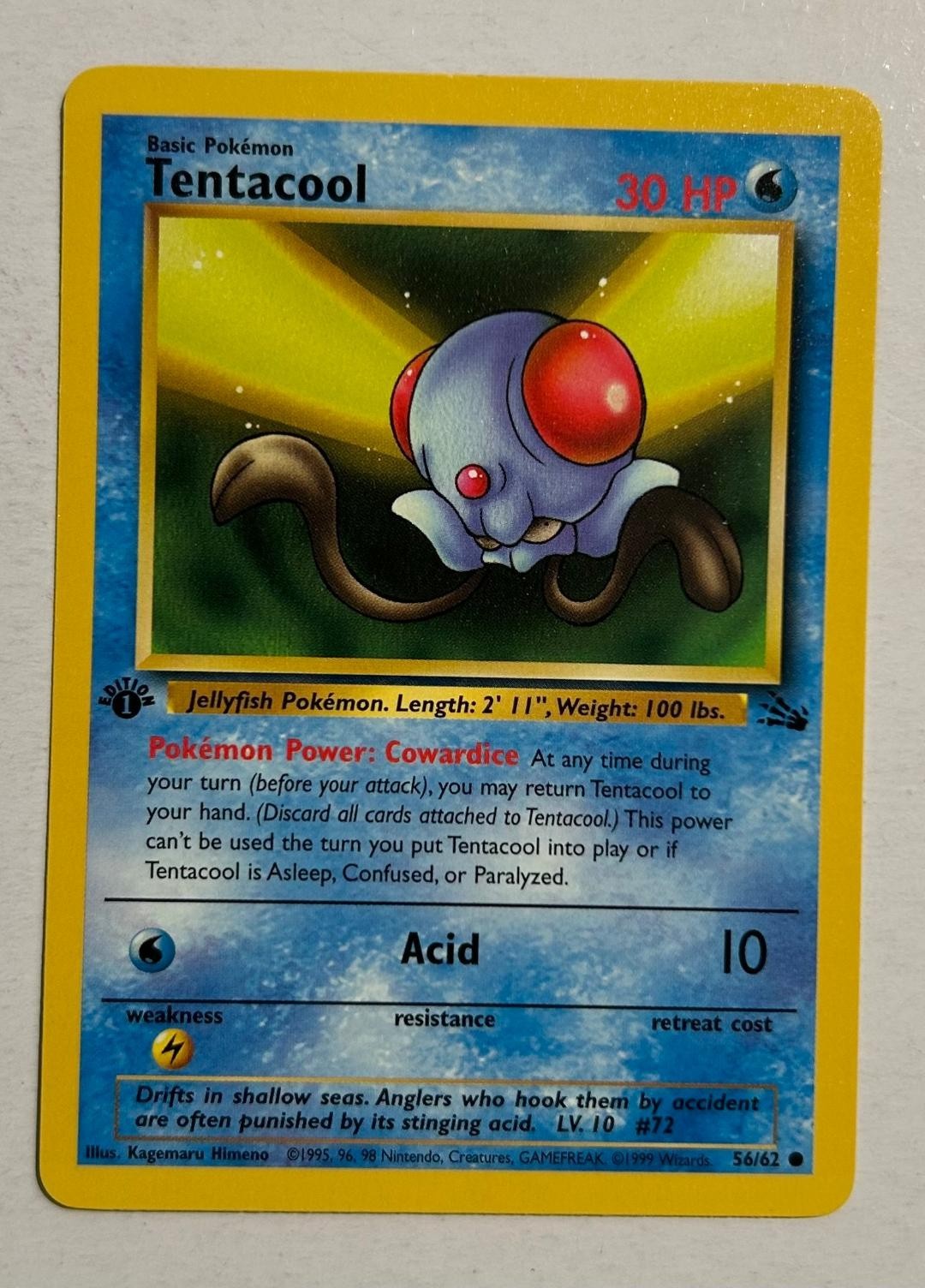 Pokemon Vintage 1st Edition Tentacool 56/62 Fossil NM NP