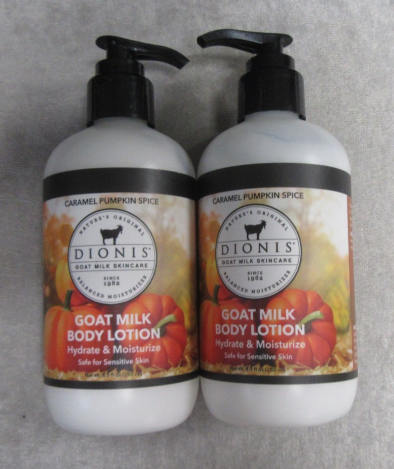 2 DIONIS  GOAT MILK  BODY LOTION  - PUMP  - CARAMEL PUMPKIN SPICE - 8.5 FL OZ EA