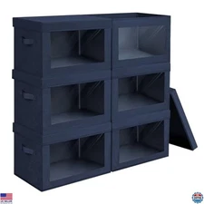 Navy Blue Fabric Storage Bins - 6 Pack Large Organizers with Lids for Clothes,