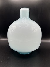 Murano Glass Large 7.5 Inch Vintage Vase 1970s Blue Glass With Cased White