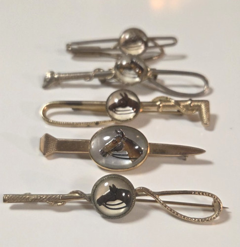 Vintage Intaglio Glass Horse Tie Bar-Clip and Pins