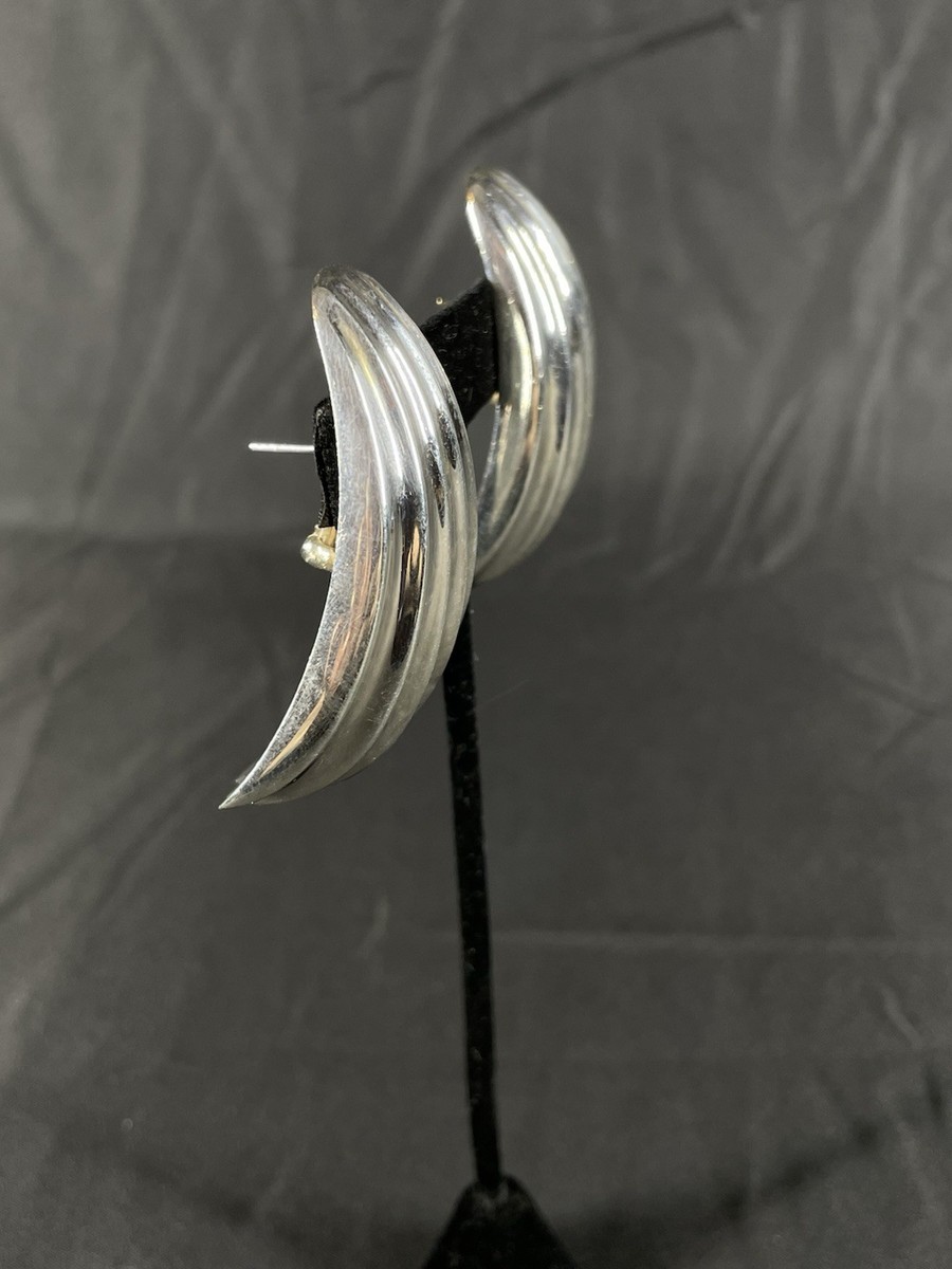 Bayanihan Ltd Beautiful Large Sterling Shell Shaped Pierced Earrings 1980s View 5