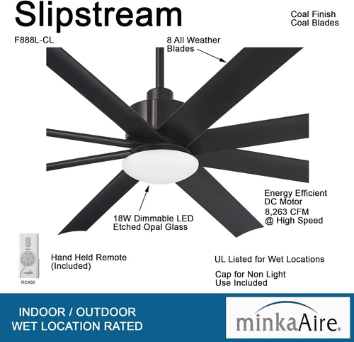 F888L-CL Slipstream 65" Outdoor Ceiling Fan with LED Light in Coal Finish - Picture 2 of 9