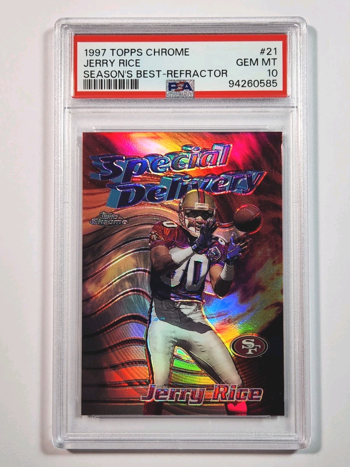 1997 TOPPS CHROME JERRY RICE SEASON'S BEST REFRACTOR PSA 10 NICE!
