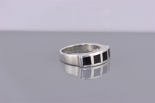 Sterling Silver Mosaic Black Enamel Block Inlay Curved Face Band Ring 925 Sz: 9