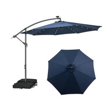 10 Feet Cantilever Umbrella with 32 LED Lights and Solar Panel Batteries-Navy -