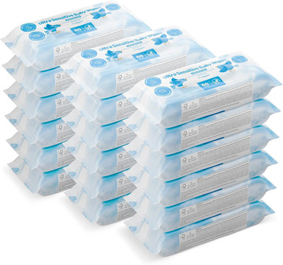 By Amazon Ultrasensitive Babyfeuchttücher, 100% Pflanzliche Fasern, 99% Wasser, 