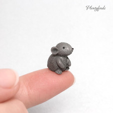 2 Stk Miniatur Maus Ratte Mäuse grau Tier Figur Puppenhaus Puppenstube Deko NEU