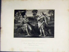 Original Old Antique Print Erminia Discovering Shepherds C1860 National Gallery