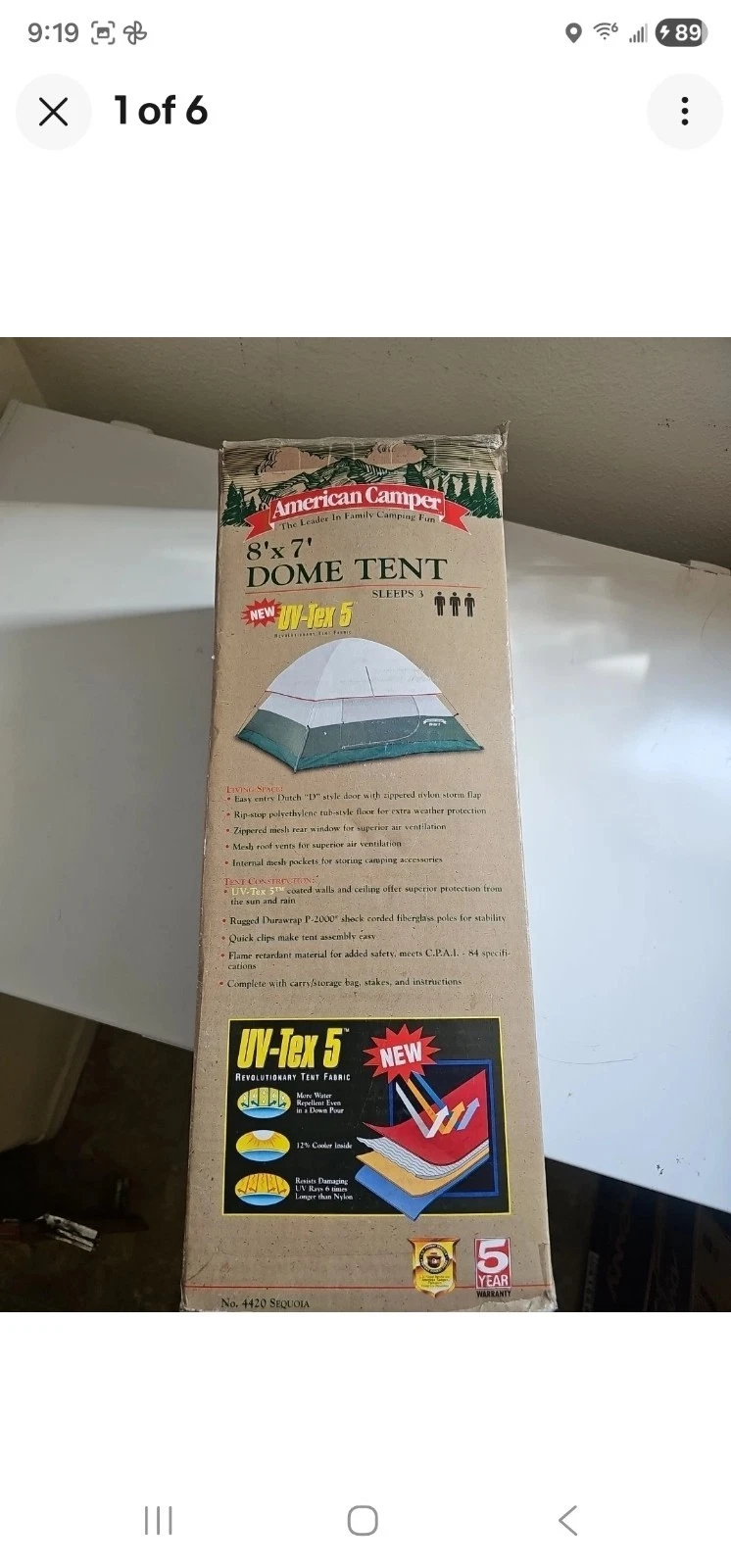 American Camper Dome Tent 4420 Sequoia 8x7 Sleeps 3 UV-Tex 5 Mesh Vents