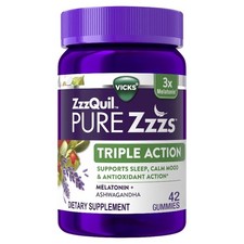 Vicks ZzzQuil Pure Zzzs Triple Action Sleep Aid Gummies,Melatonin 6mg , 42 Count