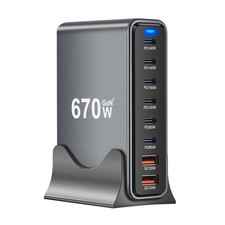 670W GaN Multi USB Charger Station QC 3.0 PD 140W Fast Charger For iPhone Laptop