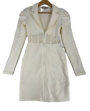 Almost Famous Women's Long Sleeve Front Zipper Dress Ivory Size S