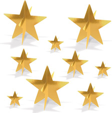 Gold 3-D Foil Star Centerpieces, 9-Count   Metallic Starry Table Decorations in